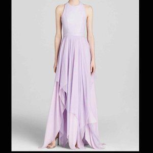 alice + olivia lavender silk & leather gown